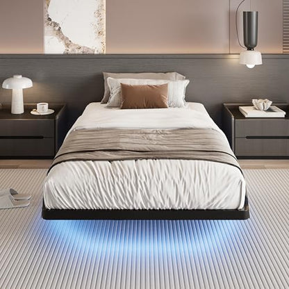 SHA CERLIN Twin Size Floating Bed Frame with Smart LED Lights, Black