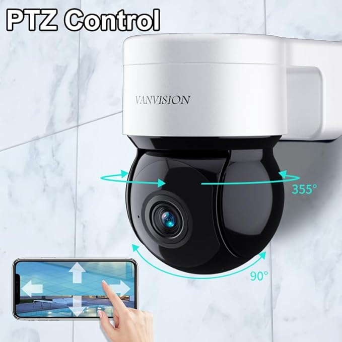 PTZ Security Camera, Wireless WiFi 2K HD, 355 Pan 90 Tilt, Night Vision, IP66 Waterproof/Home Indoor and Outdoor Security Surveillance, AI Auto Tracking, Spotlight & Siren, Motion Detection