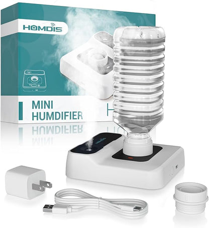 Travel Humidifier, Portable Small Humidifier for Plants, Bedroom, Office, Hotel or Car, Battery Operated Mini Cool Mist Humidifiers, Quiet 23dB, Auto-off, Night Light & BPA-Free, White
