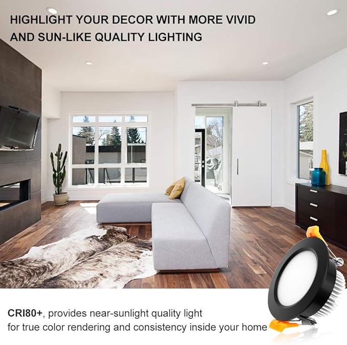 YGS-Tech 3 Inch LED Recessed Lighting, Dimmable Downlight 5W(40W Halogen Equivalent), CRI80, 5000K Daylight White, Ceiling Light with LED Driver(4 Pack)