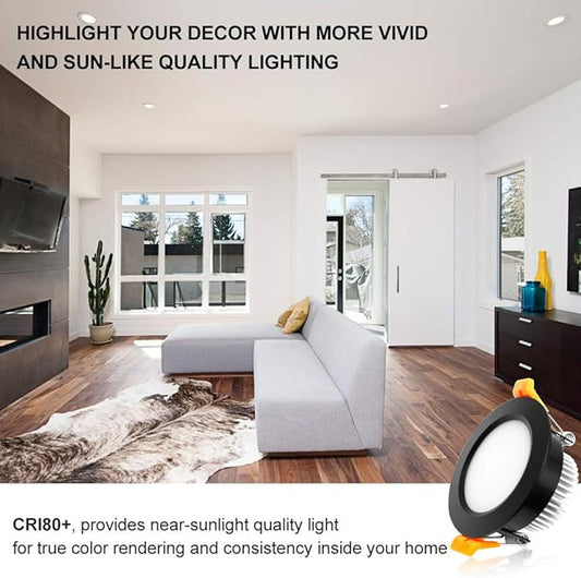 YGS-Tech 3 Inch LED Recessed Lighting, Dimmable Downlight 5W(40W Halogen Equivalent), CRI80, 4000K Natural White, Ceiling Light with LED Driver(4 Pack)