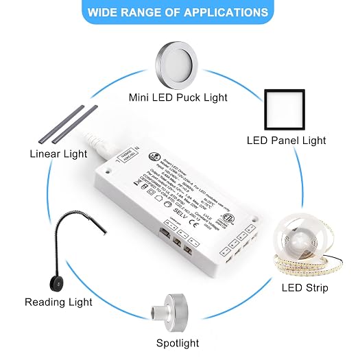 VST 22W LED Power Supply 100V-240V AC to 12V DC Low Voltage LED Transformer with 12V JST Ports, ETL Certified White LED Driver