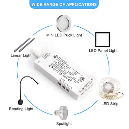 VST 22W LED Power Supply 100V-240V AC to 12V DC Low Voltage LED Transformer with 12V JST Ports, ETL Certified White LED Driver