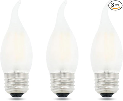 LED Candelabra Bulb 4W Dimmable 40W Equivalent,E26 Base 5000K Daylight White Decorative Chandelier Light Bulbs,Frosted Glass Flame Tip Shape,3-Pack