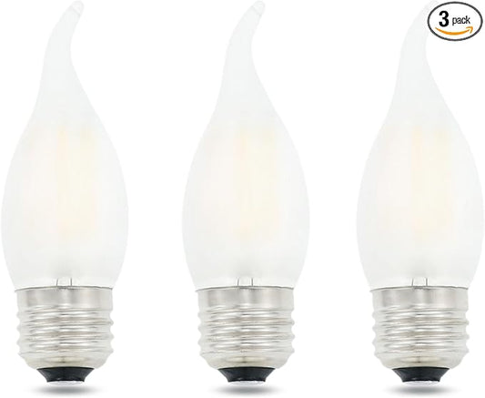LED Candelabra Bulb 4W Dimmable 40W Equivalent,E26 Base 5000K Daylight White Decorative Chandelier Light Bulbs,Frosted Glass Flame Tip Shape,3-Pack