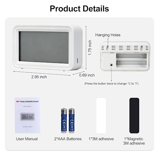 eMylo WiFi Thermometer Hygrometer,Smart Indoor Temperature Humidity Sensor | Remote Monitor Temp/Humidity with Digital Electronic Display, App Notification Alert, Free Data Storage Export, for Home Room