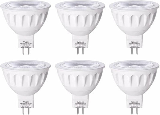 Wixann MR16 LED Bulbs Dimmable, 5W 3000K Soft Warm White, 450LM, 12-Volt Gu5.3 Bi-Pin Base, 40 Degree Spot Lighting for Indoor. 6 Pack
