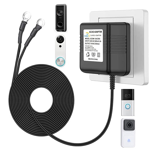 Black Video doorbell Special Power Transformer,18V500MA doorbell Power Adapter, Compatible with Ring, Nest, Eufy, Wyze, Arlo Wireless Video doorbell (with 196in Cable)