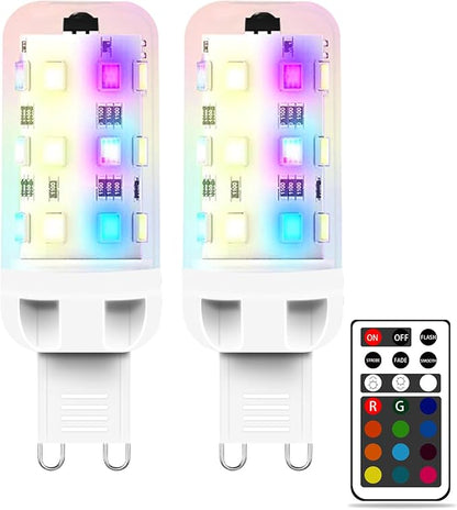XRise G9 LED Bulb 2.5W Dimmable RGB+Warm White Color Changing with Remote Control Equivalent 25W Halogen G9 Base LED Light Bulbs 3000K 250LM, No Flicker,2 Pack