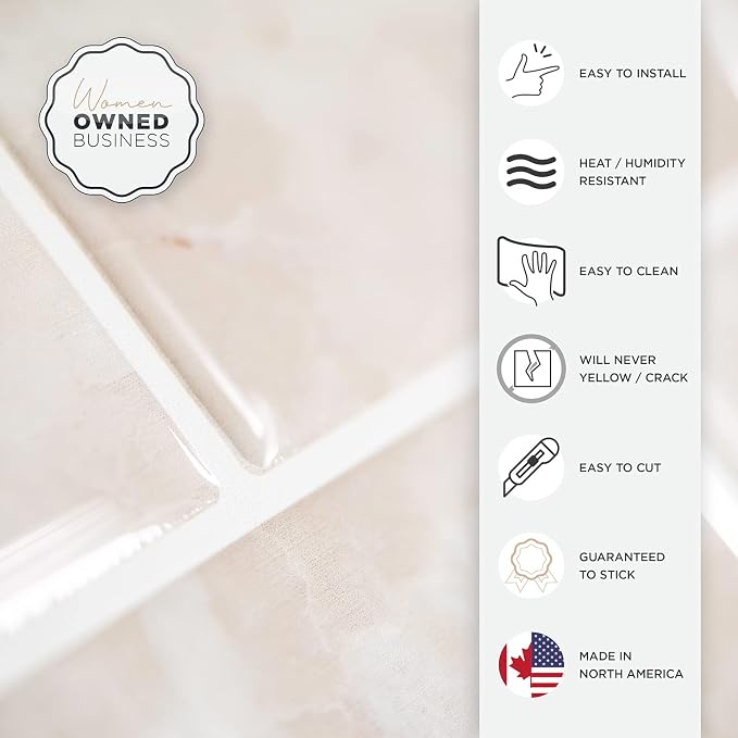 Smart Tiles Peel and Stick backsplash, Subway Latte Beige, 10.95"x9.7" | Pack of 10 (6.3 sq ft), Glossy, Heat/Moisture Resistant, Low VOC, Kitchen/Bathroom, Renter Friendly, Made in Canada