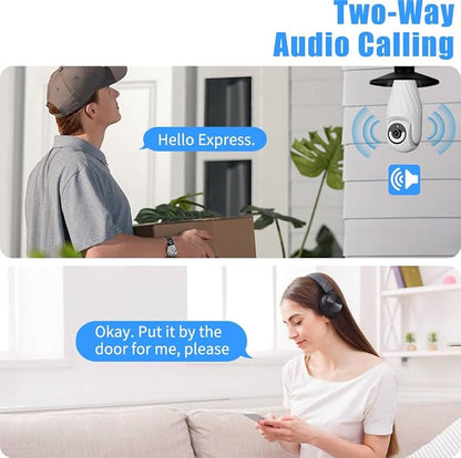 Ameyes Dog/Pet Camera for Home Security with Light Socket, 1080P Indoor/Outdoor Wireless Camera, 2.4&5GHz WiFi Camera with Phone App, Color Night Vision, Motion Detection, Compatible with Alexa