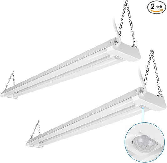 LEONLITE Motion Sensor 4FT LED Utility Shop Light, 40W Plug in Linkable Light Fixtures, for Garage, Workshop, 4000lm, 5000K Daylight, Suspension & Flush Mount, FCC, ETL Certified, Pack of 2