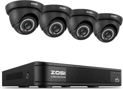 ZOSI 8CH H.265+ Home Security Camera System Outdoor, 8 Channel 1080p HD-TVI DVR & 4 x 720p Surveillance CCTV Dome Camera with Motion Detection, 80ft IR Night Vision, Remote Access (No Hard Drive)