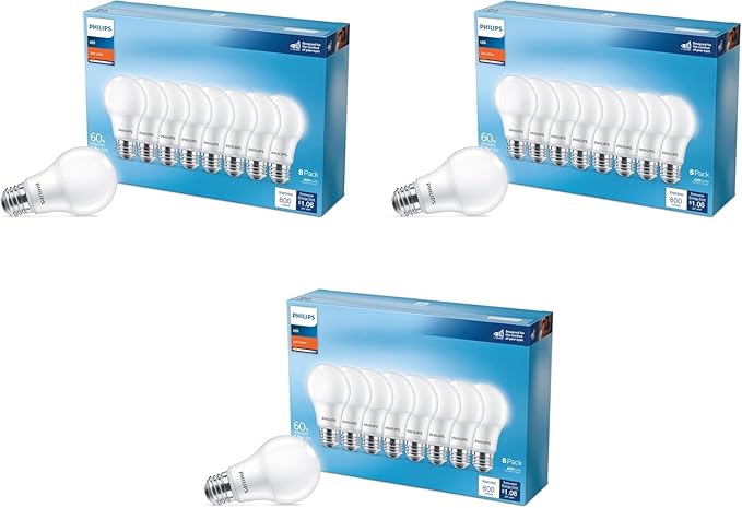 PHILIPS LED 40W A19 24-Pack Basic Soft White Light Bulbs (2700K) 450 Lumen (5W = 40W) Frosted Flicker-Free Light Bulbs (E26 Base)