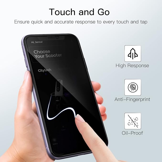 JETech Privacy Full Coverage Screen Protector for iPhone 11/XR 6.1-Inch, Anti-Spy Tempered Glass Film, Edge to Edge Protection Case-Friendly, 2-Pack