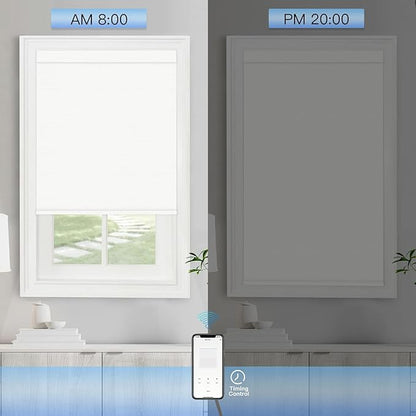 Motorized Roller Blinds with Remote, Cordless Automatic Smart Blackout Blinds, Motorized Roller Shades for Indoor Windows, Compatible with Alexa Google (Fabric White, 40" W x 72" H)