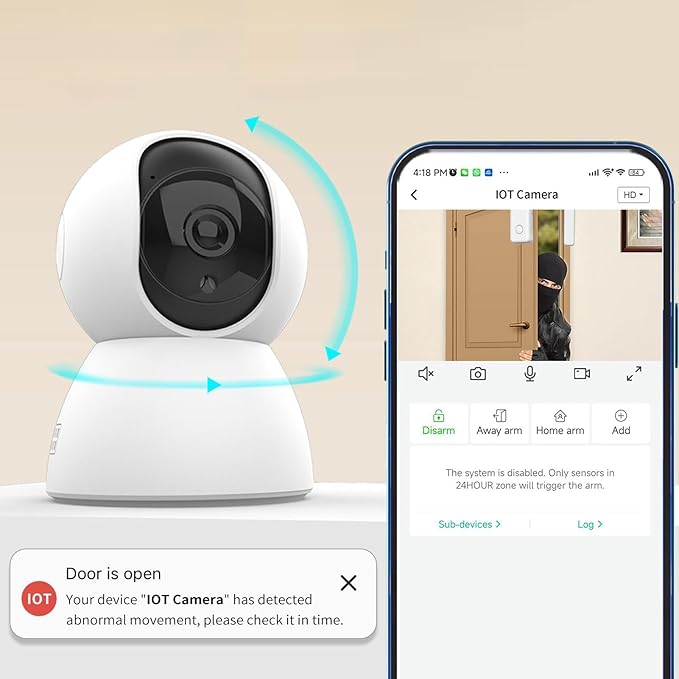 3MP Security Camera 2.4G WiFi Smart Indoor Monitoring Cam with Night Viewing 2-Way Audio Phone APP Remote Control Motion Detection for Pet Home Security Monitor Intelligent Alarm System
