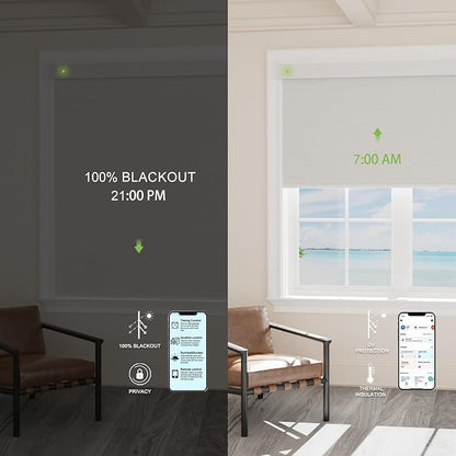 Motorized Blinds with Remote，100% Blackout Smart Blinds Motorized Roller Shades Compatible with Alexa Automatic Blinds for Windows Electric Window Blinds Customized Size Starlight White