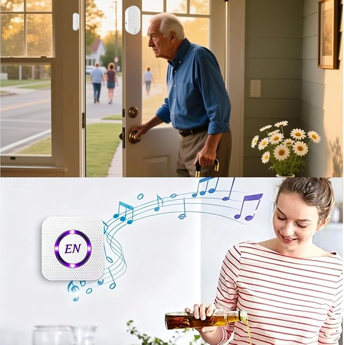 Wireless DoorBell Chime, Door Sensor Alarm When Open for Kids Safety, Home and Business, 500 FT Range, 58 Ringtones, 5 Adjustable Volume, On/Off Switch