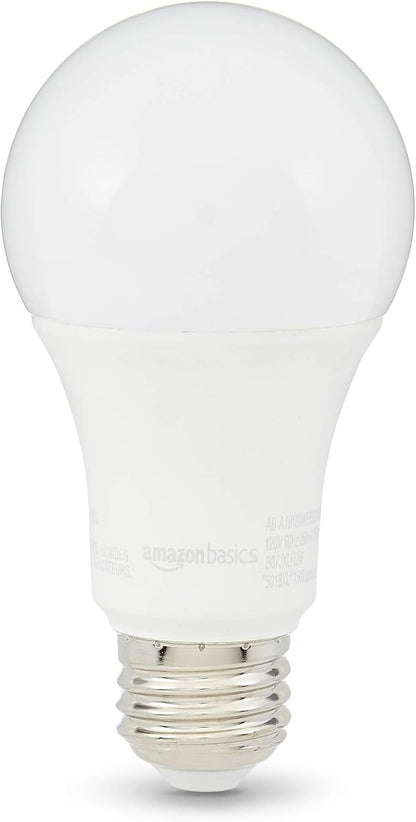 Amazon Basics A19 LED Light Bulbs, 100W Equivalent, Daylight White 5000K, Energy Efficient 15W, Non-Dimmable, 10,000 Hour Lifetime, 16-Pack