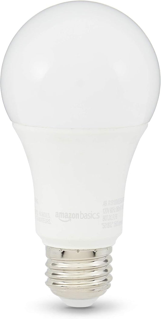 Amazon Basics A19 LED Light Bulbs, 100W Equivalent, Daylight White 5000K, Energy Efficient 15W, Non-Dimmable, 10,000 Hour Lifetime, 16-Pack