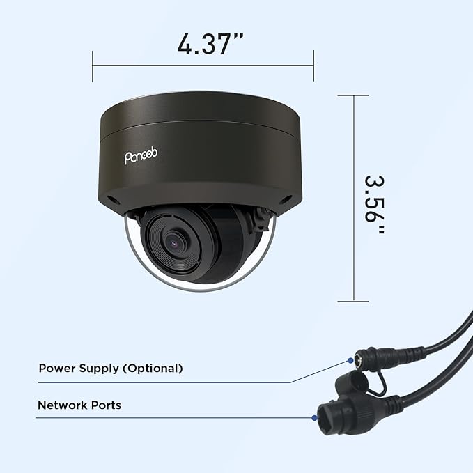 5MP PoE IP Outdoor/Indoor Vandal Proof Dome Camera, 2.8mm 110°Wide Angle, H.265 Security IP PoE Camera, 100ft IR Night Vision, IP66 IK10 Resistance, AI Human Detection, PD54BA3-5M (Not PTZ)