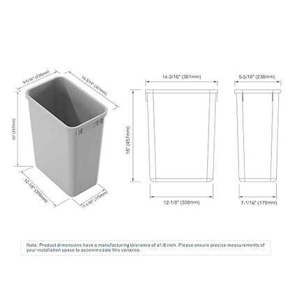 Dowell 35Qt Wastebasket Trash Container, 9Gal, Plastic, Stackable, for Kitchen/Bathroom/Office, Fits Under Sink/Desk (Can Only, Grey 4000 35 04)