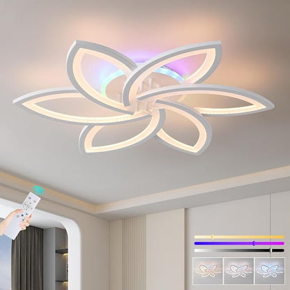 LED Ceiling Light,50W Flower Flush Mount Light RGB Backlight | Dimmable Ceiling Light with Remote,3000K-6000K Adjustable Lighting,Independent RGB Control for Bedroom Living Room