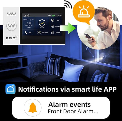 PGST Home Security System, Home Alarm System Wireless Touch Screen Motion Detection, Door and Window Alarms for Home, Wireless Siren, Remotes, Phone App, for Villa Home Apartment