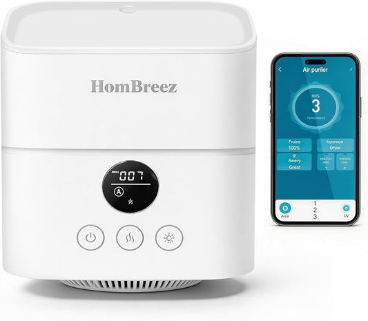 Air Purifier and Humidifier Combo for Bedroom, H13 True HEPA Filter, 1100ML Water Tank, Quiet Cool Mist Top Fill Essential Oil Diffuser for Baby, Pet Room, APP Control
