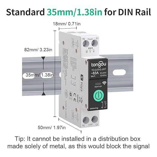 TONGOU Smart Home DIN Rail WiFi Switch, 1P+N 1‑63A, Over-Current Protection, Tuya/Smart Life Remote Control, Voice Control via Alexa &Google Assistant, Energy Monitor, Timer Functions, FCC Certified
