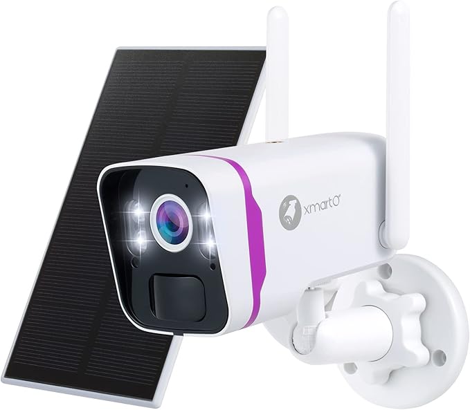 xmartO WiFi 6 Wire-Free Solar Home Security Camera System Wireless, 4-Cam 4MP QHD CCTV Camera Kit with 10CH Expandable 4K WiFi NVR and Past 120-Day Video Storage (SCS-2K104-PARENT) (1-CAM Combo)