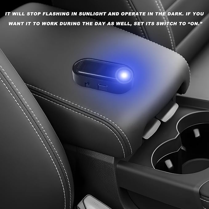 2 PCS Car Solar Power Simulated Dummy Alarm, Anti-Theft Vehicle LED Flash Lamp Security Alarm with Light Sensor, Flashing Security Warning Light Fake Lamp for Car Truck SUV (Blue)