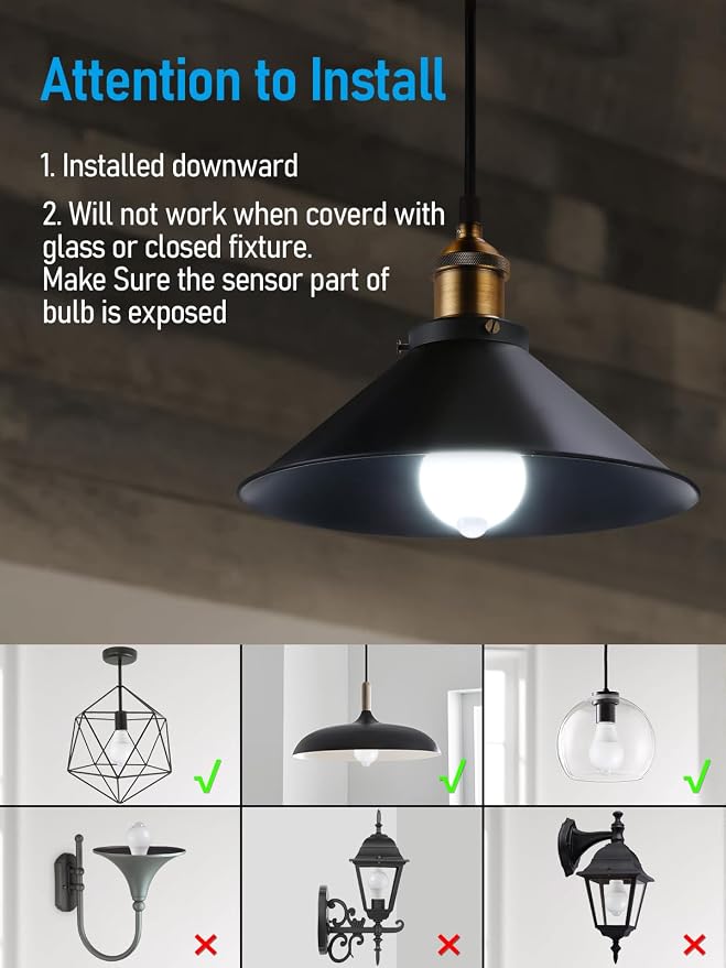 TORCHSTAR 6-Pack A19 Motion Sensor LED Light Bulb, 900LM, E26 6000K