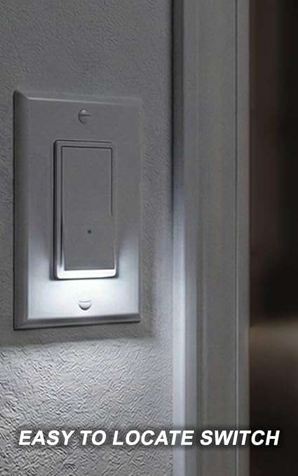 2Pack SOZULAMP Illuminated Light Switch-Single Pole Wall Switch with Night Light, 15A 120/277V,3 Wire, Grounding Screw, Glossy White