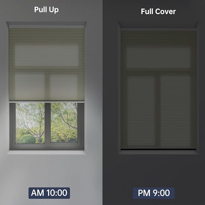 Cellular Shades Light Filtering Honeycomb Blinds for Indoor Windows, Cordless Cellular Shades 1.5 inch Cell Pleated for Bedroom Home Office, Custom Size, Half Shading Cream