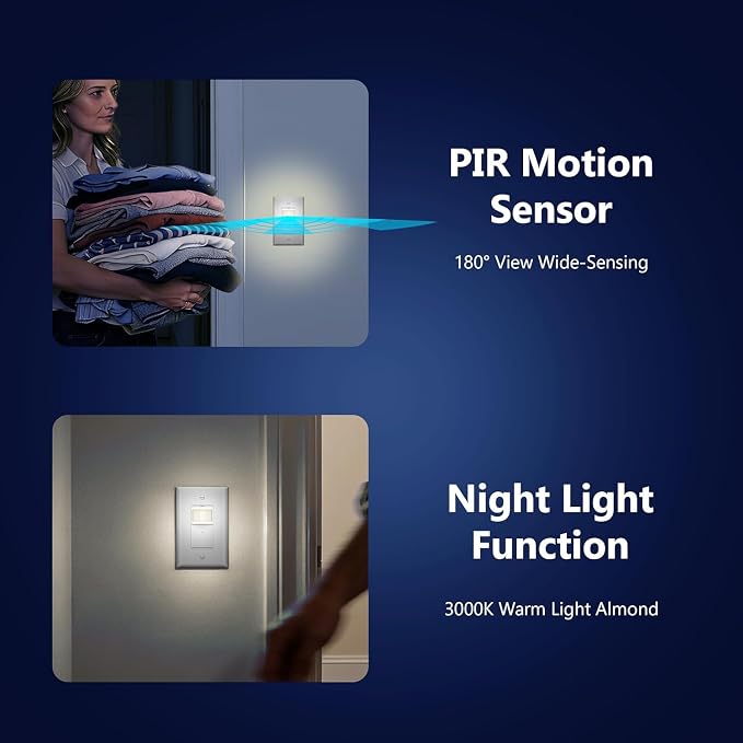 LIDER PIR Vacancy Motion Sensor Switch, LED, UL Listed, Matte White, 2-Pack | 1200 Sq. Ft. Coverage, No Neutral Required, No Ground Required, Adjustable Time Delay, Wall Plate Included, Guide Light