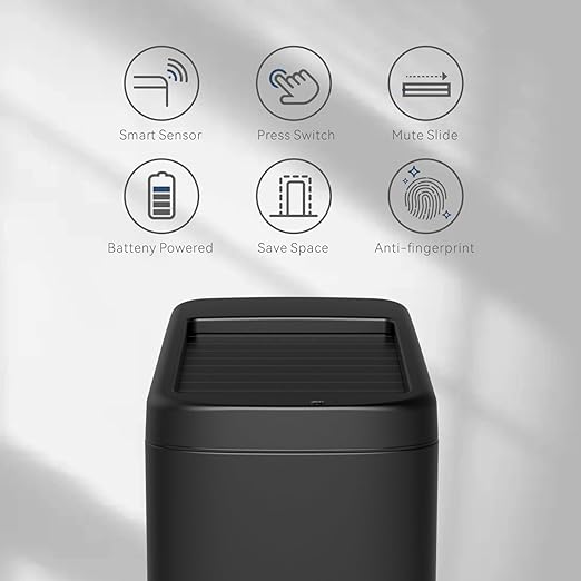 ELLO&ALLO Garbage Can Motion Sensor Trash Can 8 Gallon for Kitchen with Roll Up Lid, Automatic Touch Free High-Capacity Black Waste Bin