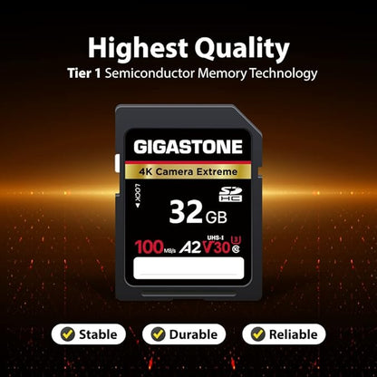 【5-Years Data Recovery】 GIGASTONE 32GB SD Card 2-Pack, 4K Camera Extreme, A2 V30 SDHC Memory Card 4K Full HD Video Compatible with SPYPOINT TACTACAM Trail Camera