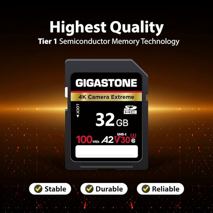 【5-Years Data Recovery】 GIGASTONE 32GB SD Card, 4K Camera Extreme, A2 V30 SDHC Memory Card 4K Full HD Video Compatible with SPYPOINT TACTACAM WOSPORTS Trail Camera