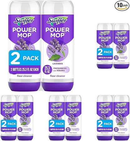 Swiffer Power Mop Refill Solution,Floor Cleaner for Mopping Tile,Vinyl,Laminate,Wood in Home,Bathroom,Kitchen, Multipurpose-Surface Solution for Floor Cleaning, Lavender Scent, 25.35 oz (Pack of 10)