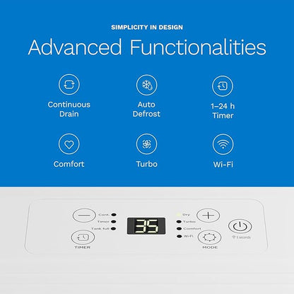 hOmeLabs Dehumidifier 1,800 Sq Ft Wi-Fi (8 Pint MAX 24 Pint at 95°F, 90% RH) for Advanced Humidity & Moisture Control, Quiet, Efficient, Auto Shut-off, Ideal for Home, Basement, Office