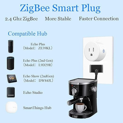 Smart Plug, ZigBee Switch Mini Smart Outlet Works with Alexa, Google Home, Echo (4th gen), Echo Plus (Gen 1 & 2), Echo Show 8/10, Smartthings 2015/2018,Works as a Range Extender, Hub Required, 2 Pack