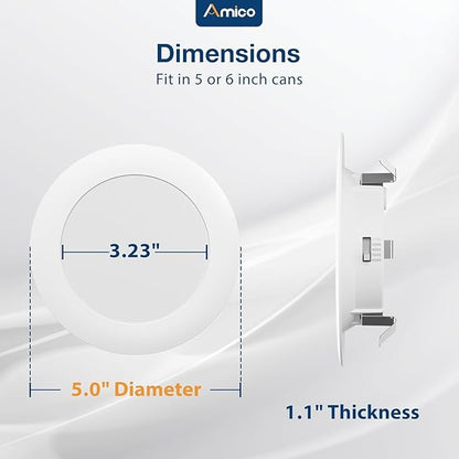 Amico Recessed Lighting 4 Inch, 48 Pack 5CCT Flat LED Can Lights, 2700K/3000K/4000K/5000K/6000K Selectable, 7W Eqv 120W, 700LM Brightness, Retrofit Installation - ETL & FCC