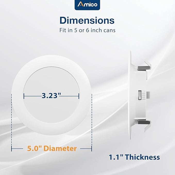 Amico Recessed Lighting 4 Inch, 4 Pack 5CCT Flat LED Can Lights, 2700K/3000K/4000K/5000K/6000K Selectable, 7W Eqv 120W, 700LM Brightness, Retrofit Installation - ETL & FCC