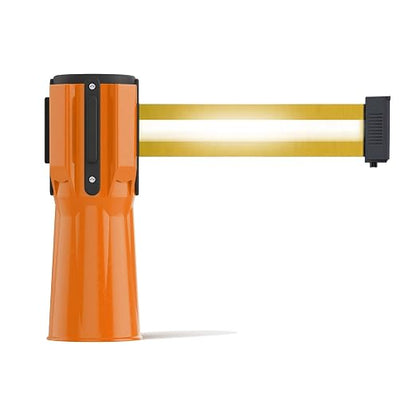 Trafford Industrial 11 Ft. Cone-Mounted Retractable Belt Barrier Orange Case with Yellow and Reflective Horizontal Stripe Belt