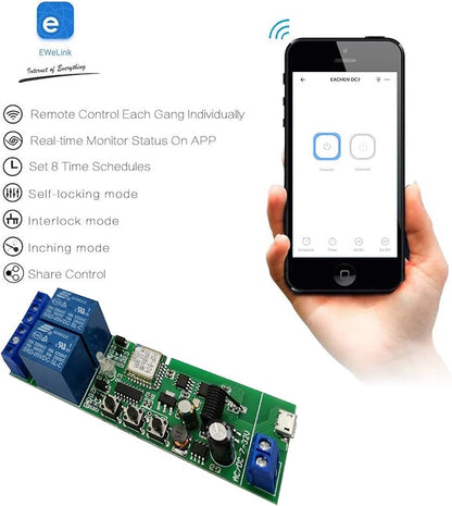 2-Channel Ewelink App Remote Control WiFi 433MHz RF Wireless Switch Relay, self-Locking, Interlock Mode, Used to Access and Control Smart Garage Doors, Compatible with Alexa Goolge