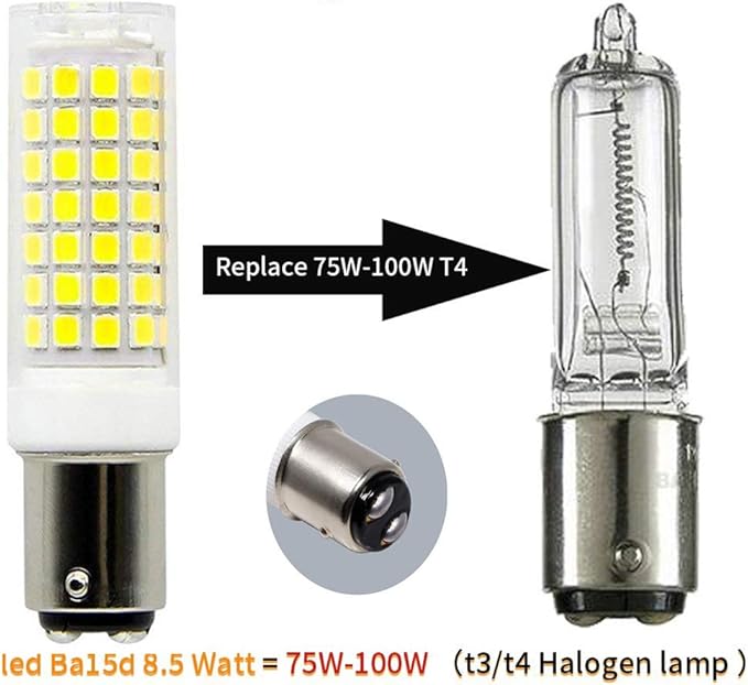 Ba15d LED Light Bulbs Dimmable Double Contact Bayonet Base, AC110V 8W Ba15d LED Bulb 75W JD Type T3/T4 Halogen Bulbs Equivalent Daylight White 6000K, Dimmable Sewing Machine Lamp(2-Pack)
