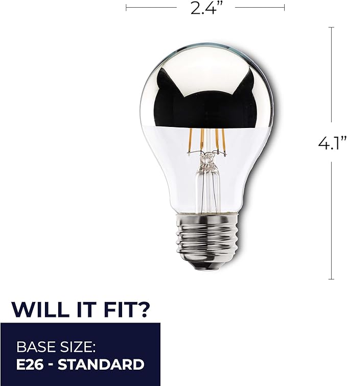 Bulbrite 776671 4.5W LED A19 Filament Bulb, E26 Base, Dimmable 2700K, Wet Rated, Half Chrome