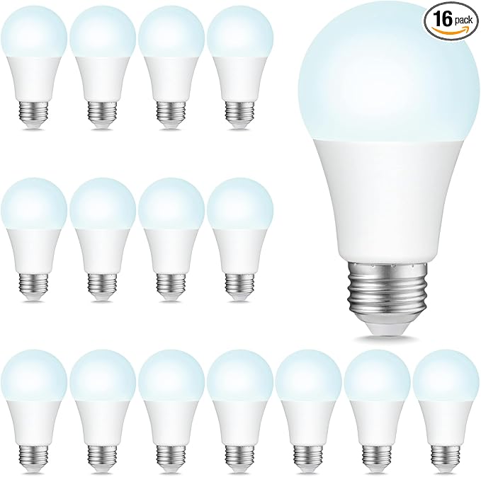 Sigalux A19 LED Light Bulbs, 100W Equivalent Daylight 5000K, 1500 Lumens Non-Dimmable, Energy-Saving 10W E26 Medium Base Bulbs, Long-Lasting Home Lighting for Bedroom Living Room, 16 Pack
